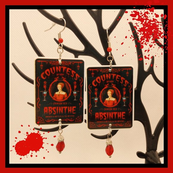 Countess Elizabeth Bathory Absinthe Alcohol Earrings Goth Emo Vampire - Picture 1 of 2